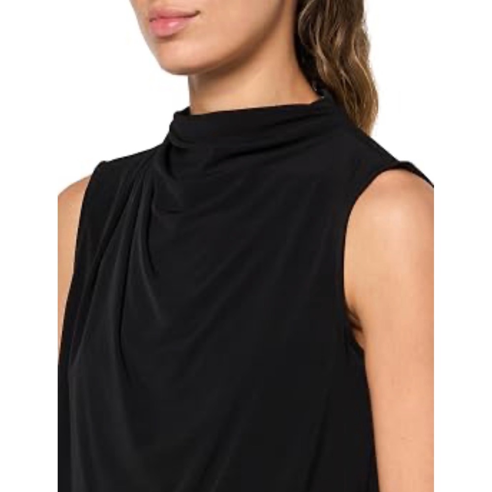 Babaton Black Sleeveless Draped Mock Neck Top Size Medium Stretchy